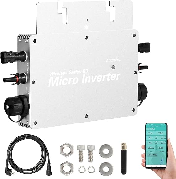 Solar Micro Inverter IP65 Waterproof Grid Tie Inverter Microinverter, Waterproof Self Cooling 85-280V AC Output Mirco Inverter Automatic Identification Power Inverters,WVC-700W