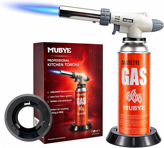 Butane Torch Head Blow Lighter with Stabilizing Stand | Kitchen Culinary Torches, Professional Adjustable Flame, for Creme Brulee,Baking,BBQ (Butane Fuel Not Included)