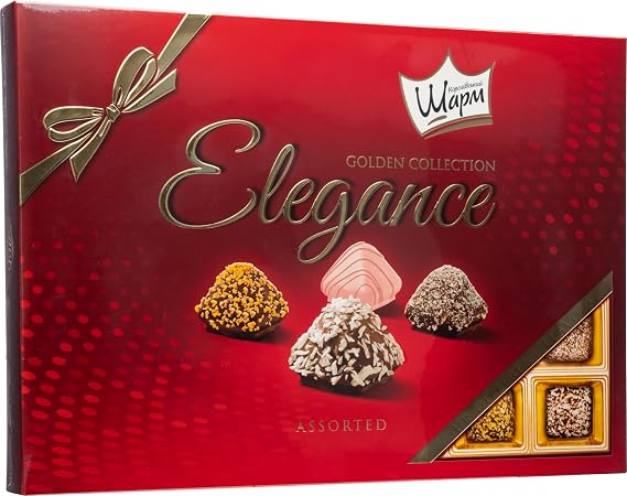 Royal Charm, Golden Collection of Elegance Assorted Chocolate Candy Gift Box with Coconut Shavings, Amaretti Cookies, Dried Raspberries and Rose Flavors with Chocolate Cream, 160g/5.64oz
