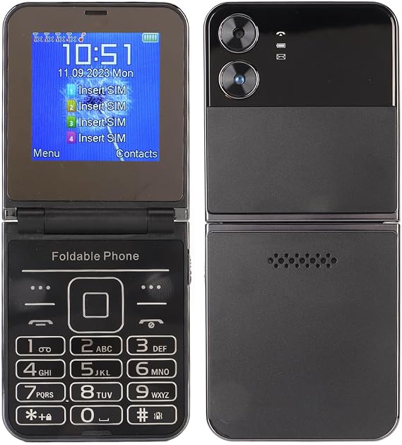 Zyyini 2G Flip Phone for Seniors, Big Large Font Eldly Cell Phone, Rectangle Flip Design, Sound Basic Phone, One Key Dial, LED Flashlight, FM, Calendar, Alarm (Black)