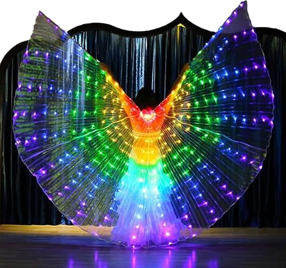 LED Belly Dance Wings with Stick, LED Isis Wings, Glow Light Up Belly Dance Costumes, LED Lights Belly Dance Isis Wings Carnival Rave Costumes Outfits