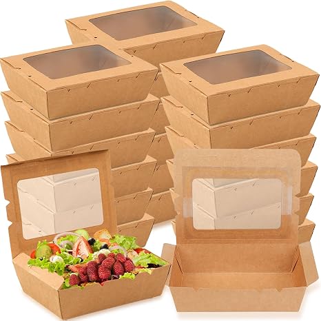 Nexboraque 50 Pack Take Out Food Containers with Window, 40 oz Kraft Paper Food to Go Box Disposable Cardboard Meal Prep Boxes for Lunch Meal, Restaurant, Catering, Party, Picnic, Brown