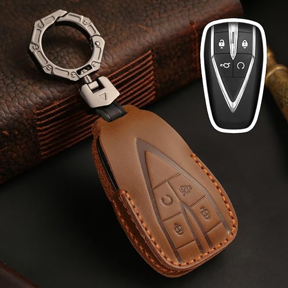 Leather Key Shell Car Key,Fob Case Smart Remote Key Cover,Zinc Alloy Protection Car KeyShellKeychai(for Chang'an Series)