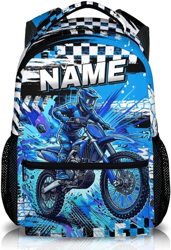 Personalized Backpack for Kids Boys, Custom Motorcycle Bookbag for Preschool Elementary Middle Back to School Supplies