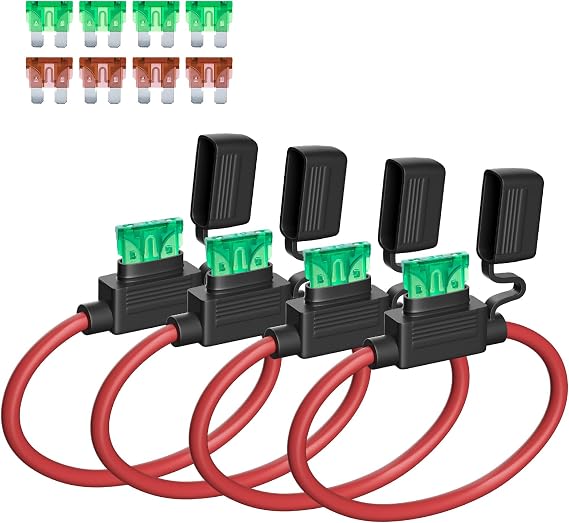 4 Pack 10AWG Inline Fuse Holder, with 30A & 40A ATC/ATO Standard Fuses for Car Truck Boat Motorcycle