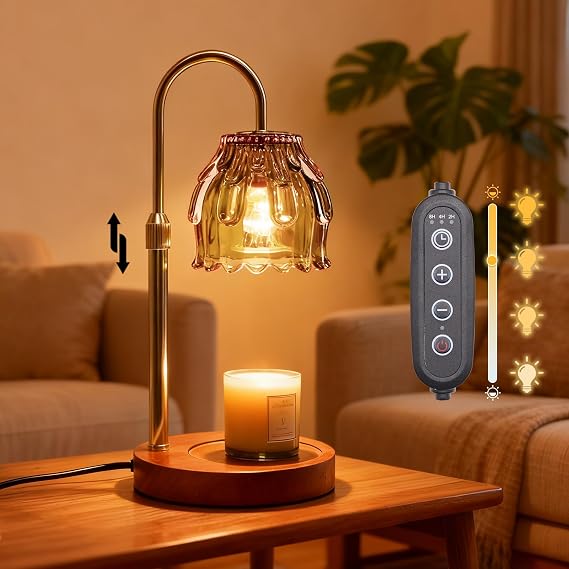 Candle Warmer Lamp with Timer and Dimmer 4-Level Dimmable Flower Light Heat Lamp for Jar Candles Adjustable Height Modern Cute Home Decor for Living