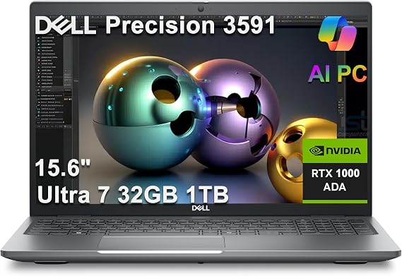 Dell Precision 3591 Mobile Workstation AI PC Laptop (15.6" FHD, Intel 16-Core Ultra 7 165H, 32GB DDR5, 1TB SSD, NVIDIA RTX 1000 Ada 6GB) for Business, Engineer, 1080p Webcam, Thunderbolt 4, Win 11 Pro