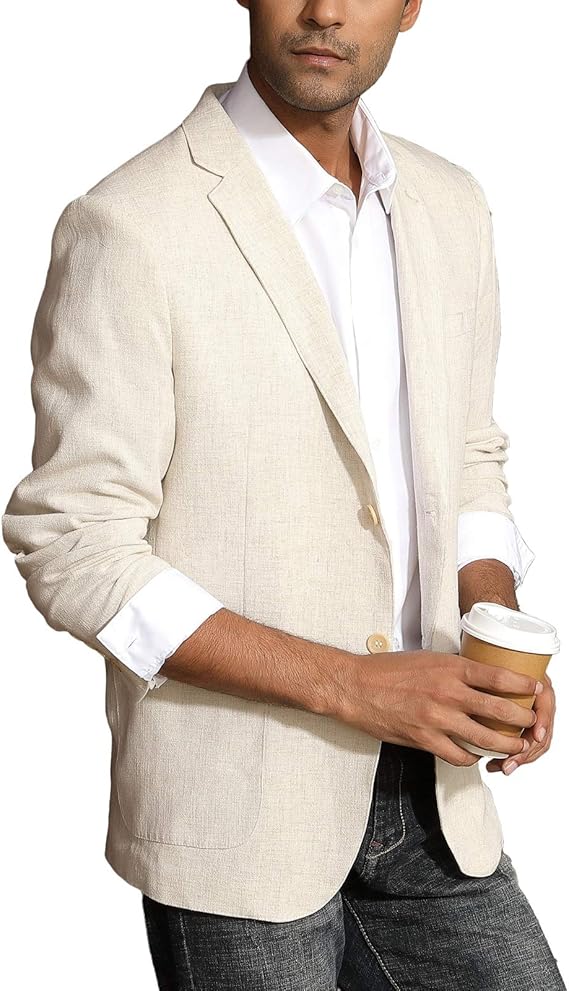 PJ PAUL JONES Men's Slim Fit Lightweight Linen Jacket Tailored Blazer Sport Coat