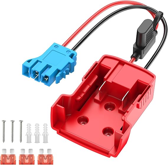 Kzreect Battery Adapter Compatible with Milwaukee 18V Battery | Connector Compatible with Peg-Perego 12V Cars, 12AWG Wire, 40A Fuse Holder, Screw & Drywall Anchors, Easy to Secure