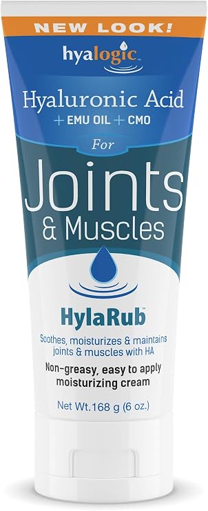HylaRub HA Joint & Muscle Cream Hyaluronic Acid Muscle Rub w/ Emu Oil & CMO Non Greasy, Soothes, Moisturizes & Maintains Shoulders, Knees, Back, Hips & More 6 oz. by Hyalogic