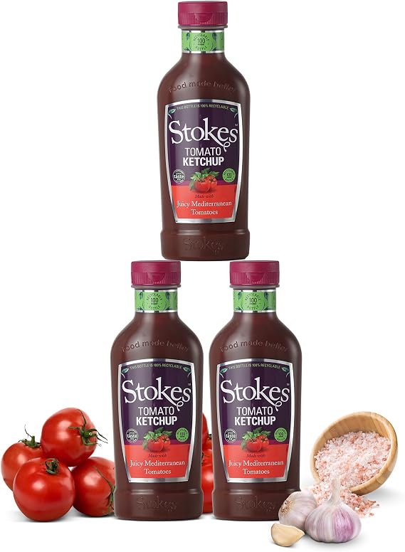 Stokes Real Tomato Ketchup 3PK SQUEEZY, Rich & Vibrant Tomato Sauce, Perfect Red Sauce For Full English Breakfast, Award Winning Ketchup, Thick Tomato Sauce Ketchup With Juicy Mediterranean Tomatoes