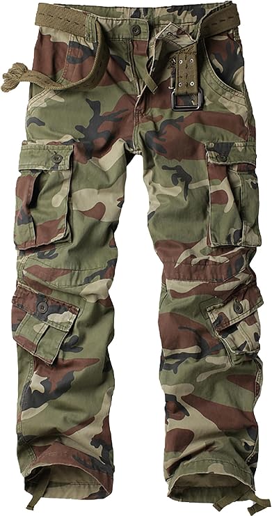 Men's Camo Cotton Casual Cargo Work Pants Military Tactical Combat 8 Pockets Travel Trousers