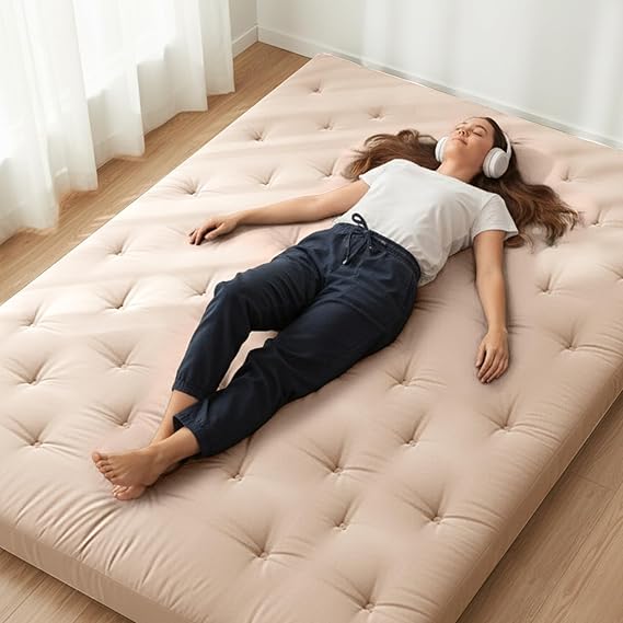 ZonLi Japanese Floor Futon Mattress 100% Cotton Cover Foldable Portable | 75" x 39" Twin Size 2.5" Thick Tatami Mat Sleeping Pad, Roll Up Floor Lounger Bed for Guest, Dormitory, Camping & Travel