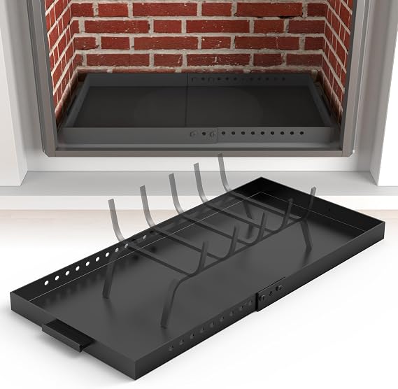 Air Jade Fireplace Tray, Galvanized Steel Ash Pan with Handles for Collecting Ash, Adjustable Up to 31.5" x 13" Ember Holder Fireplace Pan, Black, Rectangle