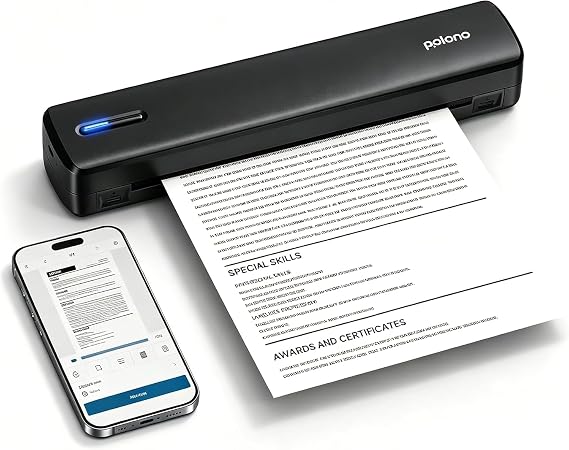 POLONO Portable Printer, D810 Inkless Bluetooth Thermal Printer Wireless for Travel, Compatible with iOS, Android, Laptop, Supports 8.5"x11" US Letter for Office, Car, Home, Black