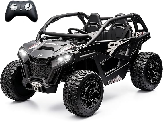 sopbost XL 24V 2-Seater Ride On Toys for Big Kids, Kid's Electric Vehicle W/Remote Control, Bluetooth Music, 4WD Car for Kids to Drive, EVA Tires - Black