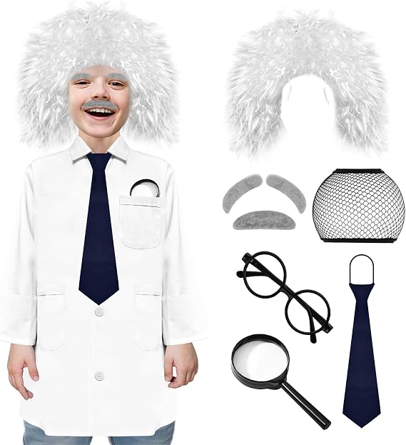 9 Pcs Kids Mad Scientist Costume Albert Einstein Costume for 5-14 Years