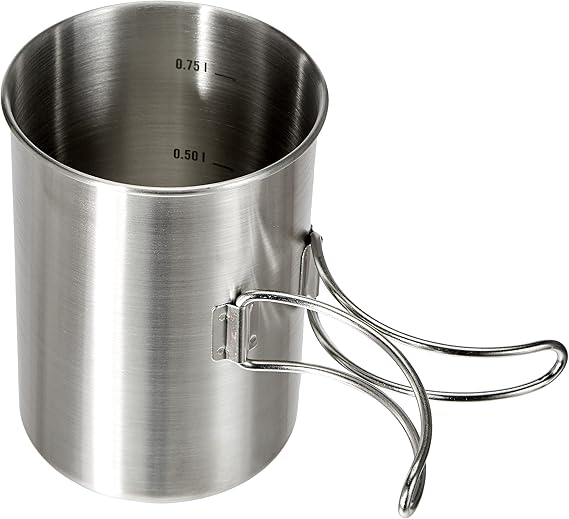 Tatonka Becher Handle Mug 850 ml - Tasse aus rostfreiem Edelstahl - Mit Klappgriffen und Volumenskalierung - kompatibel mit Nalgene Weithals 1L