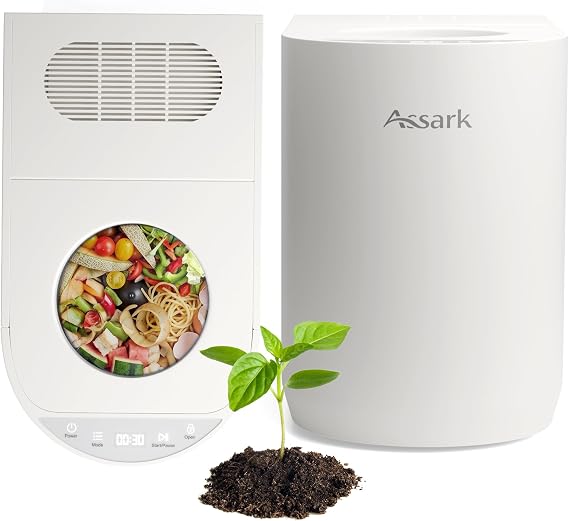 Smart 5L Electric Composter for Kitchen, Large Countertop Compost Bin with Carbon Filter & Auto-Cleaning,One-Touch Start, Smart Humidity-Sensing LED Display,Visible Window Odorless Low Noise