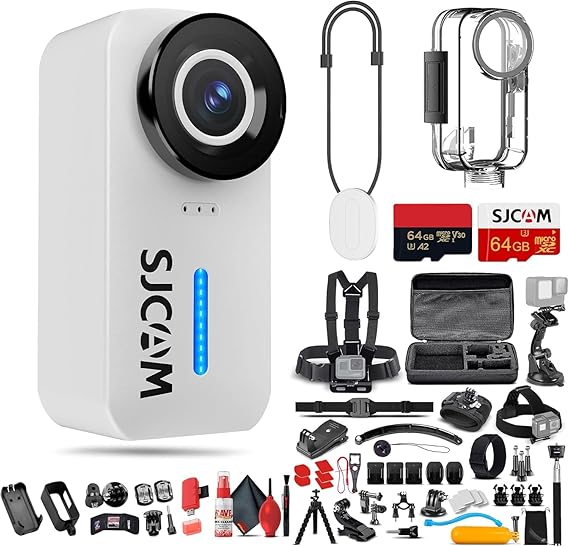 SJCAM C110 Plus Action Camera with 4K Video, Gyro Stabilization, and Audio Recording, Bundle Including: 50-in-1 Action Kit, 64GB Micro SD Card, Card Reader, Card Wallet, and USBC Adapter