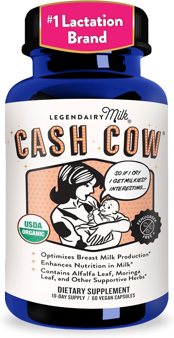 Legendairy Milk Cash Cow Lactation Supplement, Moringa, Alfalfa, and Goat's Rue Breastfeeding Supplement for Milk Supply Increase, Fenugreek-Free, Certified Organic, Vegan, Non-GMO, 60 Capsules