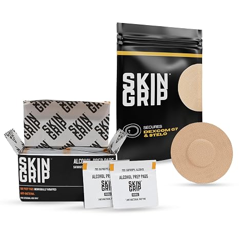 Skin Grip Dexcom G7 Patches & Alcohol Prep Pads Bundle 20 Dexcom G7 Patch Covers + 100 Wipes for CGM Skin Prep & Removal Waterproof, Skin-Friendly, Long-Lasting Hold