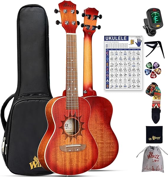 Winzz 23 inch Ukulele Concert for Adults Beginners, for Kids age 6+,Mahogany Body, Unique Design Starter Kit (Carbon Strings, Matte Sunburst)
