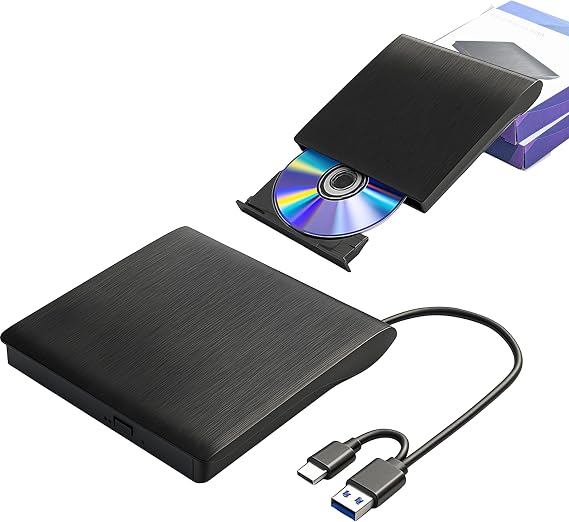 DVD Drive External USB 3.0 Portable Drive Type C/USB Port External Optical Drive CD/DVD Player CD/DVD Drive Silent High Speed Lightweight Slim Compact External CD/DVD Drive CD/DVD Read/Write Black