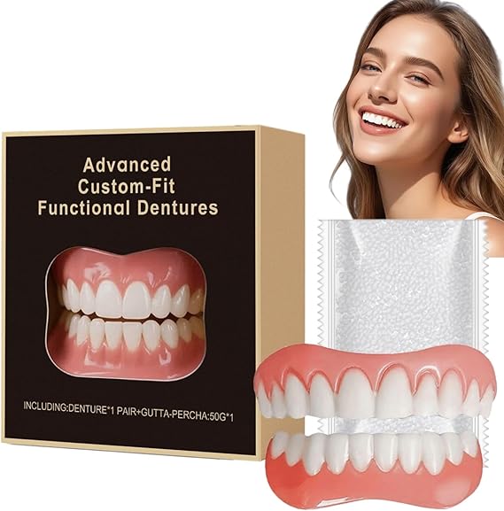 False Teeth Set for Adults,Clip in Veneers Teeth Top and Bottom,Snap On Veneers Teeth,Adjustable Snap-On Dentures,Temporary Teeth Covers,Tooth Veneers for Women and Men,Natural