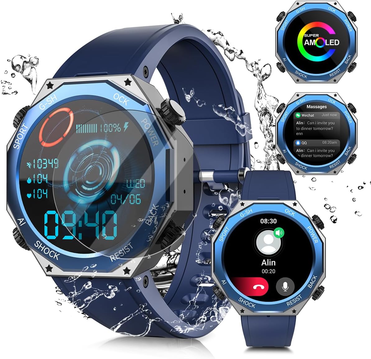 Military Smart Watch for Men AnswerMake Calls 680mAH 50M Waterproof 1.45 AMOLED Tactical Outdoor Fitness Tracker 123 Sports Smartwatch Blood Pressure SpO2 Heart Rate Sleep Monitor for Android iPhone