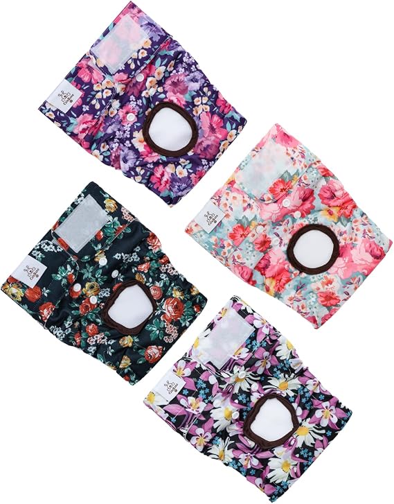 CuteBone Washable Female Dog Diapers 4 Pack Reusable Doggie Heat Diapers for Period FMG03S