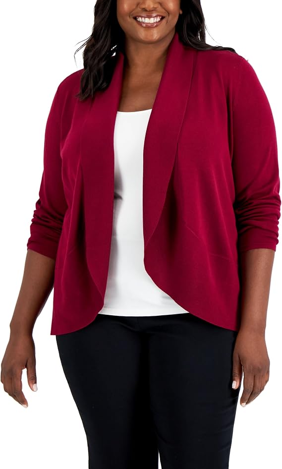 Karen Scott Womens Plus Size Shawl-Collar Cardigan