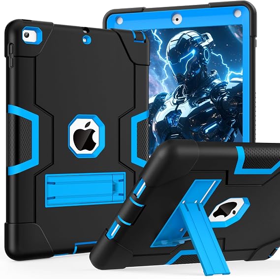 OKP Case for iPad 6th Generation/iPad 5th Generation/iPad 9.7 inch/iPad Air 2, Shockproof Case for iPad 9.7 inch 2018/2017 with Kickstand, Black+Blue