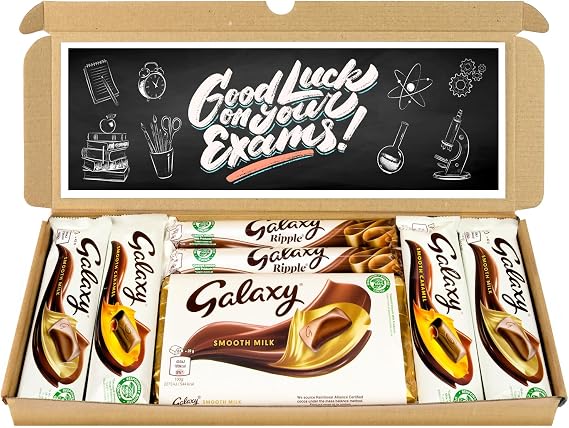 Selection Box Chocolate Hamper | Letter Box Gift | Fullsize Galaxy Chocolate bars | Ideal Gifts For Women, Men, Kids (Good Luck Exams, Full Size)