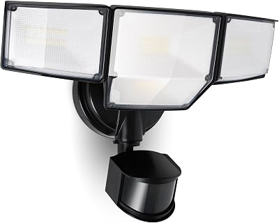 LUTEC 80W 9000LM LED Security Light Hardwire Motion Sensor Outdoor Lights, 4 Head LED Flood Lights Outdoor 5000K Daylight, IP65 Waterproof, Motion Detected Lights for Outside, Garage, Yard Black