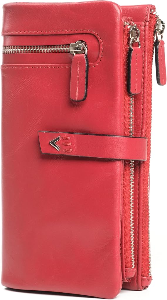 Leather Wallet for Women - Elegant Ladies Wallet - RFID Wallet for Women - Leather Handmade Women Wallet - Small Colorful with Coin Pocket and Card - Everyday Use - Gift Box, red