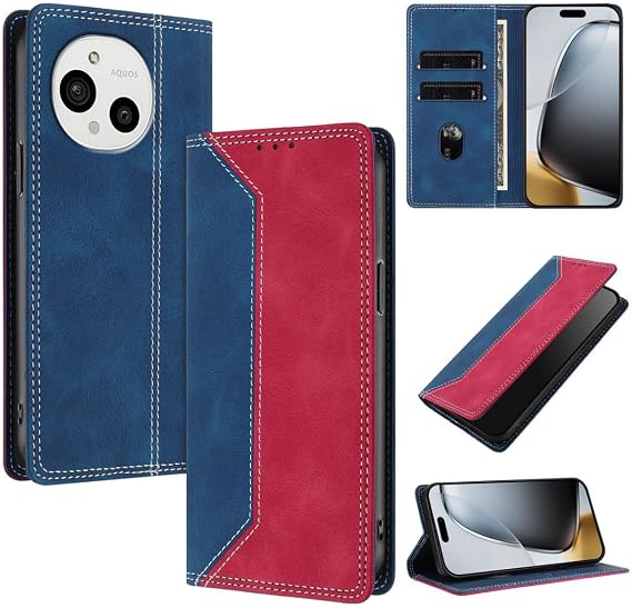 向けの AQUOS R11 ケース 手帳型 アクオスr11 スマホケース SH-51G SH-M35 携帯カバー おしゃれ SIMフリー docomo SoftBank 6.5インチ対応 AQUOS R11 手帳型ケース 人気 あくおすr11 ケース手帳型 肌感レザー 携帯ケース 財布型 マグネット式 カード収納 スタンド機能 全面保護 軽量 薄型 耐衝撃 濃い青と赤