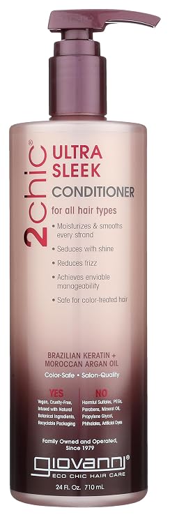 GIOVANNI 2chic Ultra-Sleek Conditioner - Brazilian Phyto-Keratin & Moroccan Argan Oil, Anti-Frizz Formula, Coconut, Shea Butter, Pro-Vitamin B5, Color Safe, Paraben Free - 24 oz