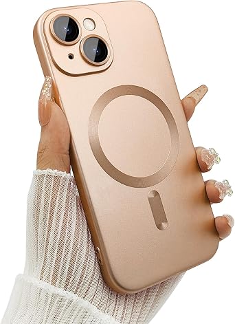ankofave Magnetic for iPhone 14 Phone Case for Women/Men, Shockproof Matte Luxury Soft Metallic Luster Design with Camera Lens Protector, Compatible with Magsafe Case for iPhone 14 6.1"-Champagne Gold