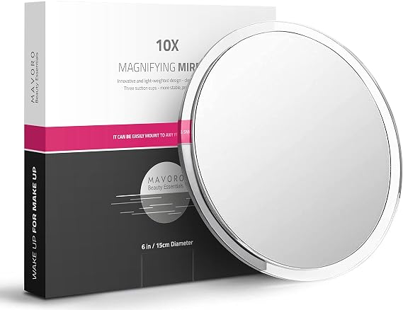 Mavoro 6" Magnifying Makeup Mirror | 3 Strong Suction Cups | Portable | 10X