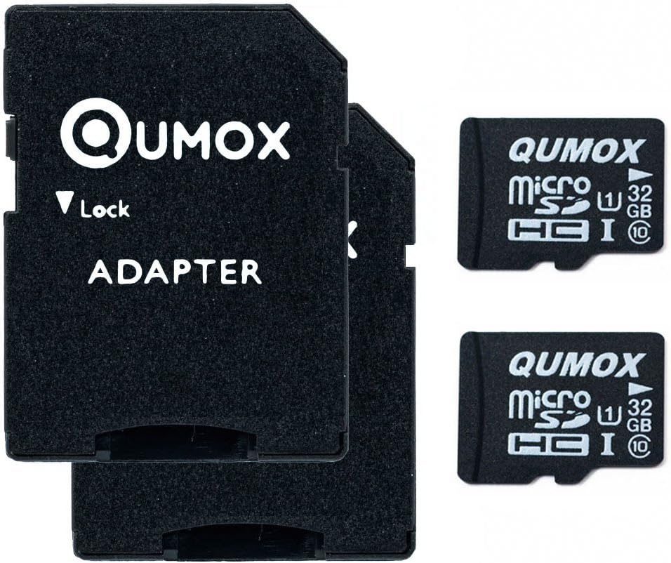 QUMOX 2 x 32GB Class 10 UHS-I Memory Micro SD Card, Write Speed 15MBs, Read Speed up to 70MBs