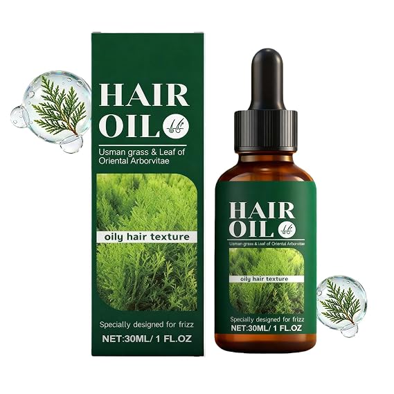 Usman Grass Hair Oil, Nourishes and Moisturizes Hair, Refreshed and Non-greasy, Strengthens Hair Strands, Improves Dryness and Frizz, Enhances Shine, Suitable for Both Men and Women, 1 Fl.Oz