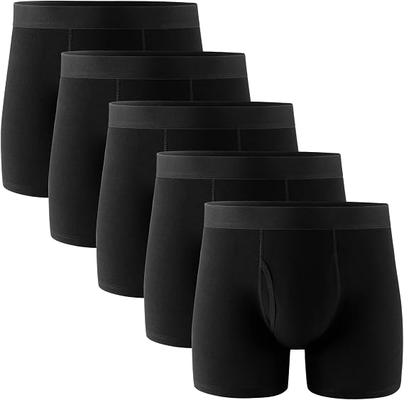 POPKOK Mens Big and Tall Underwear Cotton Boxer Briefs with Fly 5 Pack