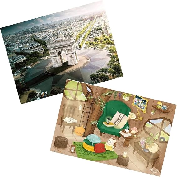 Pintoo - Two Plastic Jigsaw Puzzles Bundle - 1200 Piece - HenryDo - Aerial Photography - Arc De Triomphe, Paris and 600 Piece - Mandie - Tree House [H3030-1+H3062]