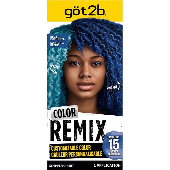 got2b Color Remix Semi-Permanent Hair Color, Blue Euphoria 095, 7.05 Oz | Customizable vibrant or pastel shade, Easy at-home use, Up to 15 washes, Vegan formula, Includes conditioner, Brush and tray