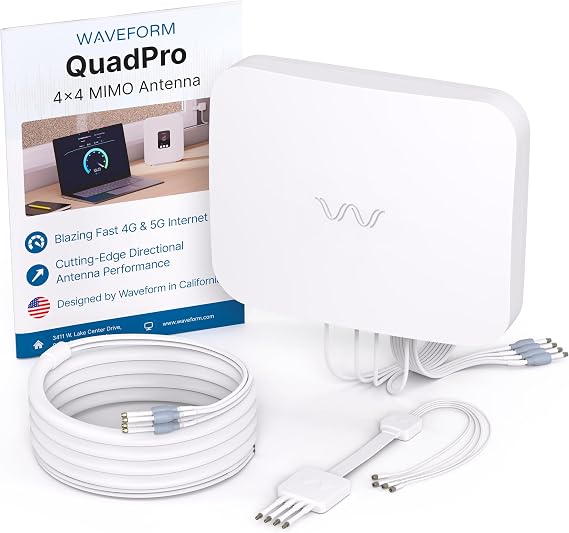 Waveform QuadPro 4x4 MIMO Panel Antenna | External Antenna for 4G/5G Routers &amp; Gateways | For EE, Three, O2, and Vodafone | Complete Kit w/ 20' Cable &amp; Window Entry