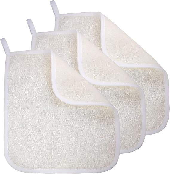 Exfoliating Washcloth (3 Pack), Shower Cloth for Body and Face Exfoliator Scrubber, Two Sides Exfoliate Shower Rag Wash Cloths Nylon Cotton Loofah Sponge Scrub Towel estropajos para el cuerpo
