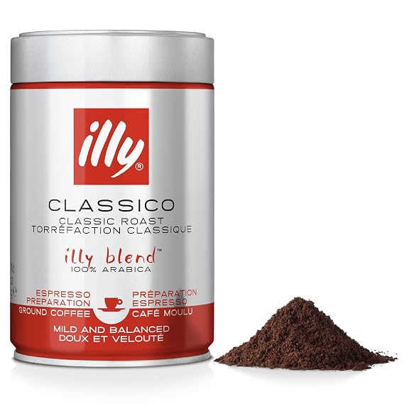 illy Ground Coffee Espresso - 100% Arabica Coffee Ground Classico Medium Roast - Notes of Caramel, Orange Blossom & Jasmine - Rich Aromatic Profile - Precise Roast - No Preservatives 8.8 Ounce