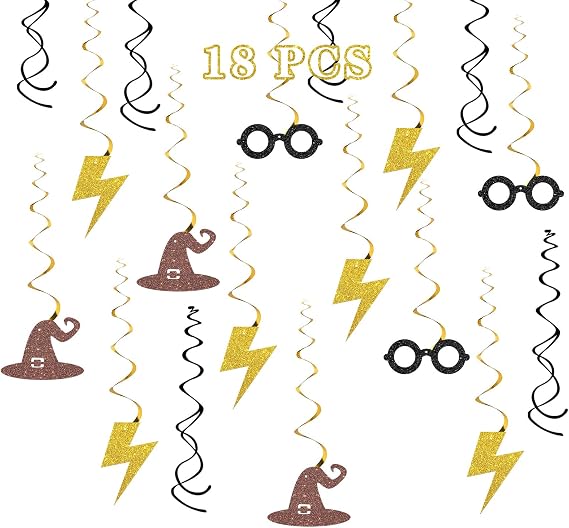 Maicaiffe Magic Theme Hanging Swirl Decorations - Glitter 18 Pcs Boy Birthday Party Supplies - Boys Girls Birthday Streamers - Halloween Party Foil Swirls Ceiling Decorations