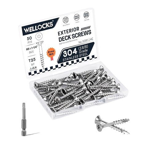 WELLOCKS #8 x 1-1/4 in 304 Stainless Deck Screws, 50 PCS